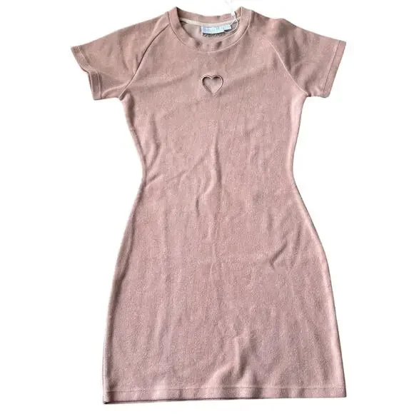 Saski Pink Blush Sweetheart Cut Out Terry Cloth Mini Dress Size XS NWOT - Picture 3 of 12